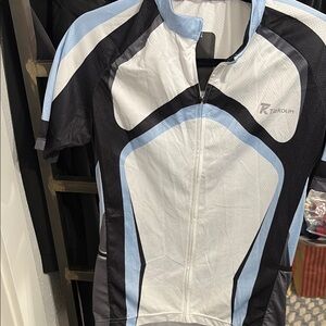 R Tiekoun Cycling Jersey - Black and White and blue